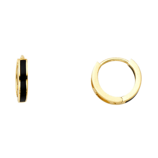 14k Yellow Gold High Polish Black Onyx Stripe Bar Huggie Hoop Classic Earrings