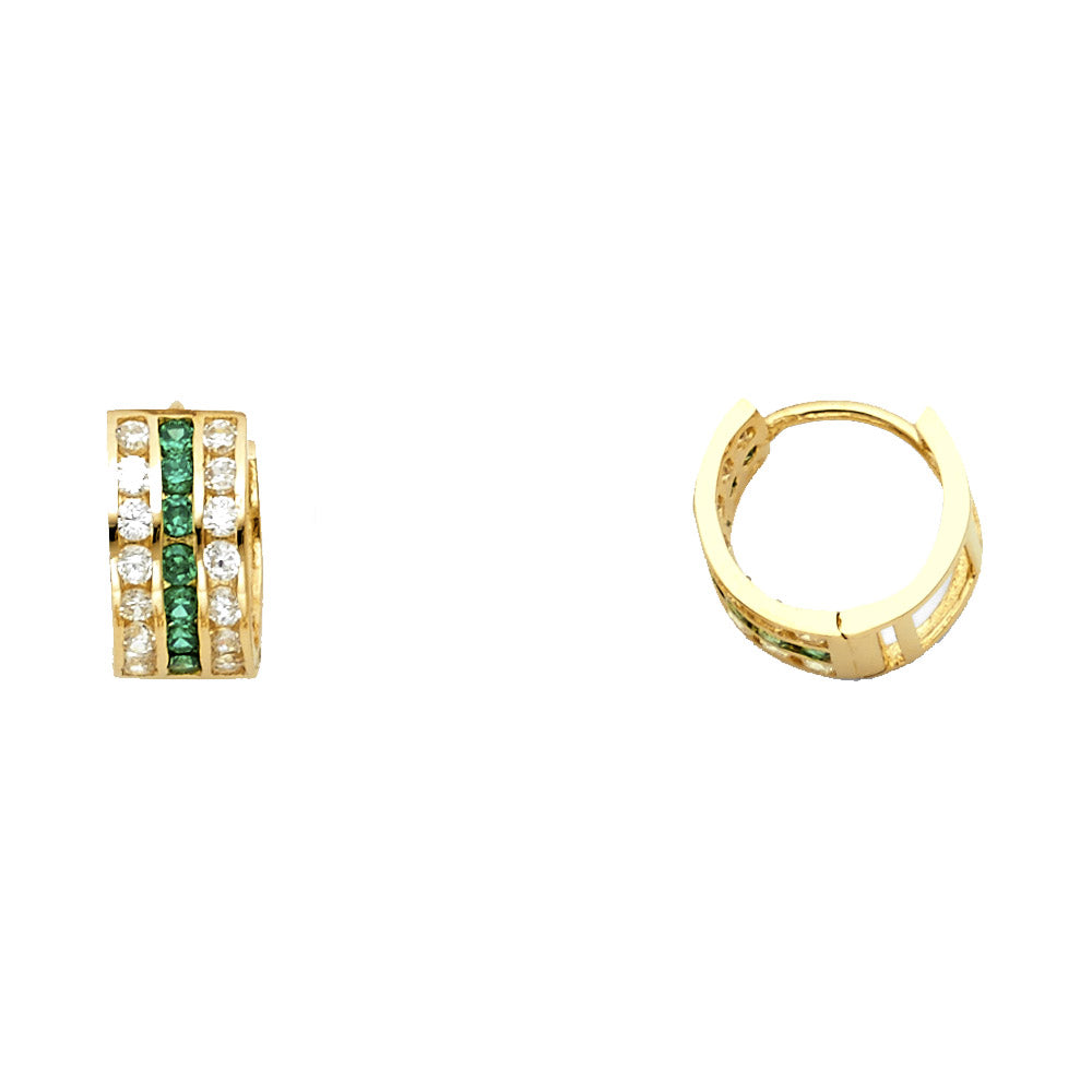 14k Yellow Gold Stripe Hoop Huggie Hinge Vintage Ornate Earrings
