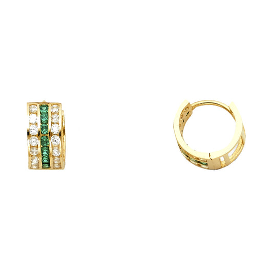14k Yellow Gold Stripe Hoop Huggie Hinge Vintage Ornate Earrings