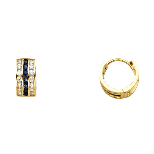 14k Yellow Gold Vintage Hinge Hoop Huggie Studded Elegant Earrings
