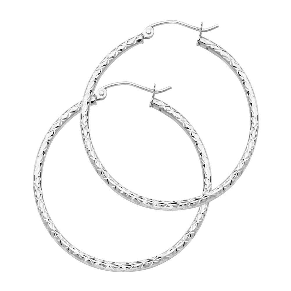 14k White Gold Simple Hoop Circle Round Hinge Clasp Open Earrings