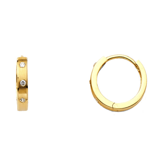 14k Yellow Gold Minimalist Studded Hoop Huggie Hinge Earrings