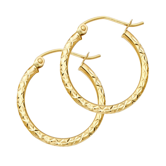 14k Yellow Gold Elegant Geometric Pattern Hoop Classic Fashion Simple Earrings