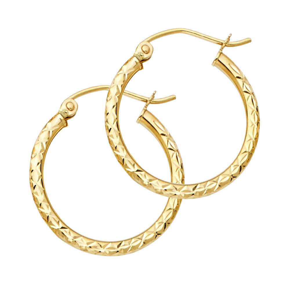14k Yellow Gold Elegant Geometric Pattern Hoop Classic Fashion Simple Earrings