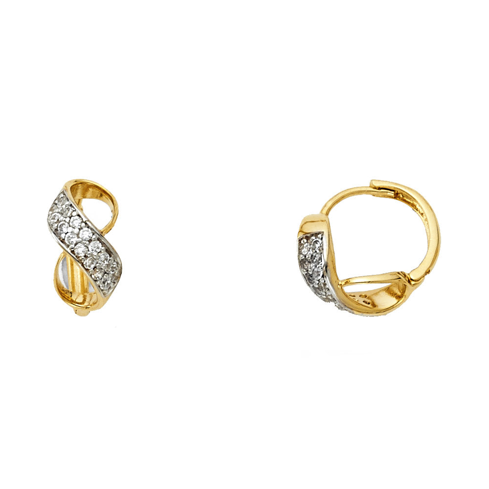 14k Yellow Gold Elegant Vintage Spiral Huggie Hoop Filigree Swirl Knot Earrings