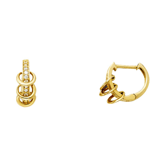 14k Yellow Gold Studded Huggie Hoop Cluster Bead Hanging Earrings