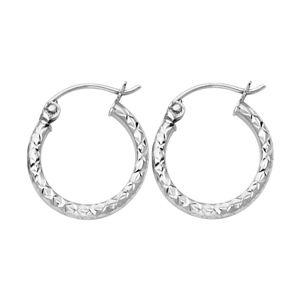 14k White Gold Simple Grooved Hoop Elegant Modern Classic Round Earrings