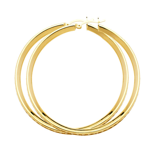 14k Yellow Gold Simple High Polish Hoop Modern Flat Thin Earrings