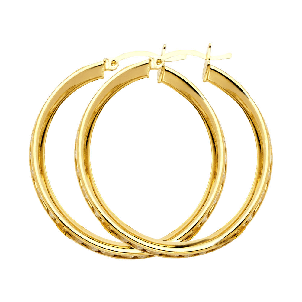 14k Yellow Gold Simple Wide Round Hoop Classic Earrings