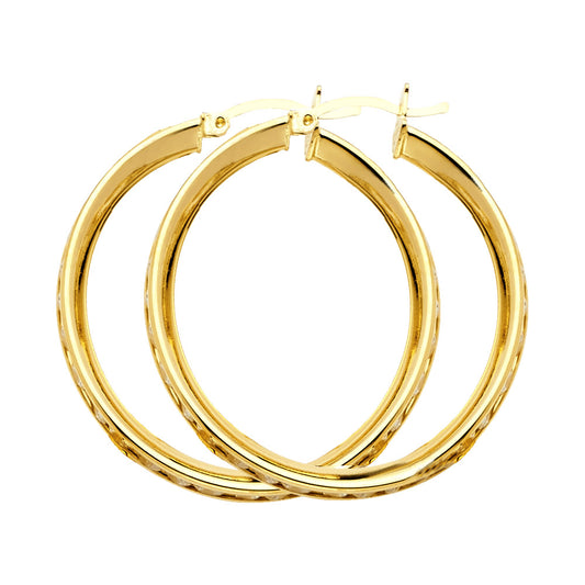 14k Yellow Gold Simple Wide Round Hoop Classic Earrings