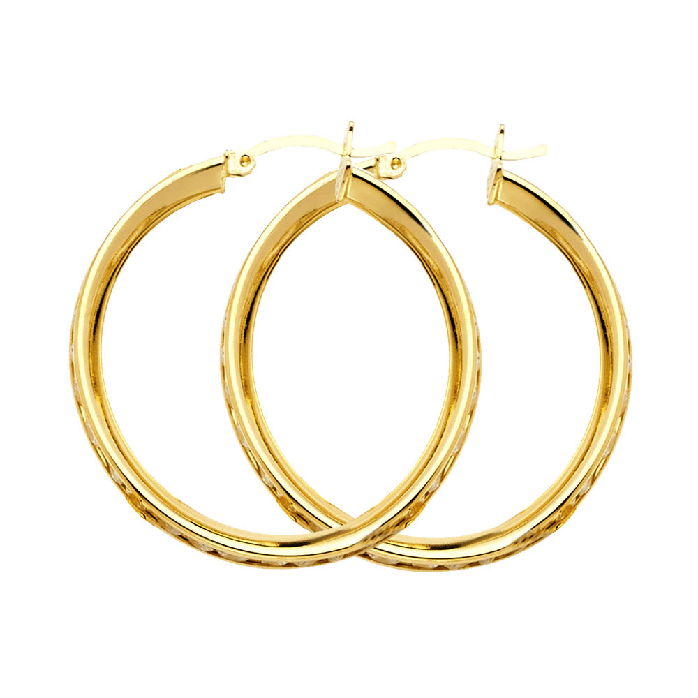 14k Yellow Gold Classic High Polish Hoop Simple Round Earrings