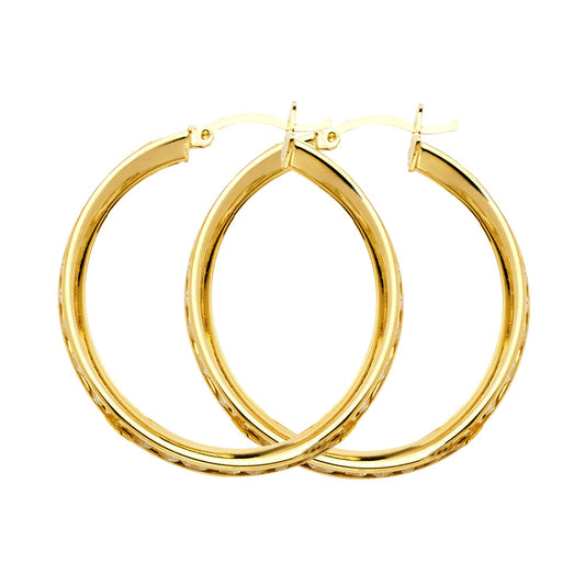 14k Yellow Gold Classic High Polish Hoop Simple Round Earrings