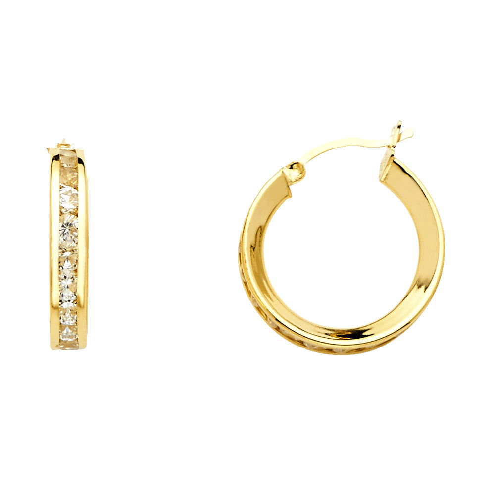 14k Yellow Gold Elegant Studded Hoop Romantic Anniversary Gift Love Earrings