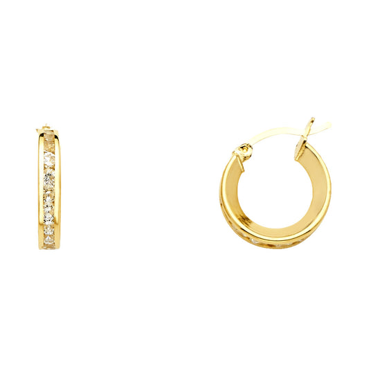 14k Yellow Gold Simple Studded Hoop Round Circle Glam Earrings