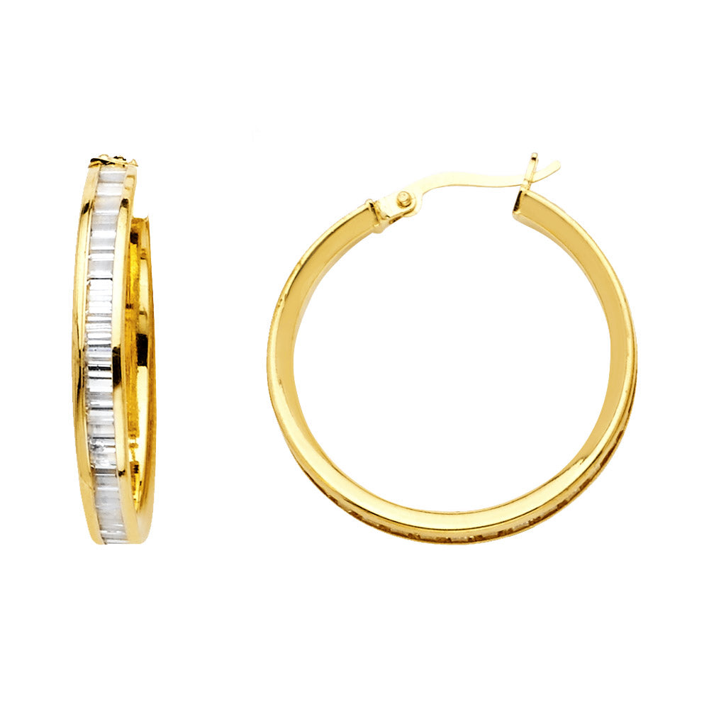 14k Yellow Gold Elegant Art Deco Hoop Studded Ornate Circle Earrings