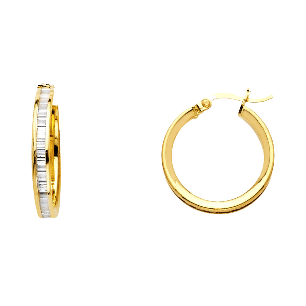 14k Yellow Gold Studded Hoop Simple Round Elegant Earrings