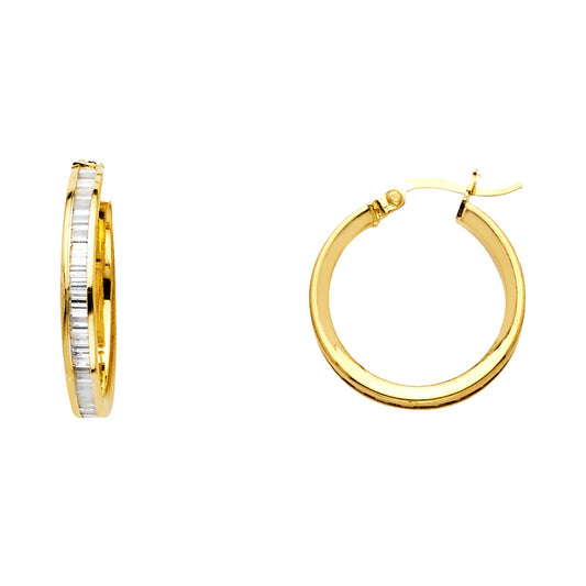 14k Yellow Gold Studded Hoop Simple Round Elegant Earrings