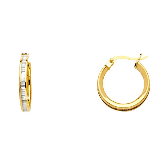 14k Yellow Gold Simple Studded Hoop Round Classic Earrings