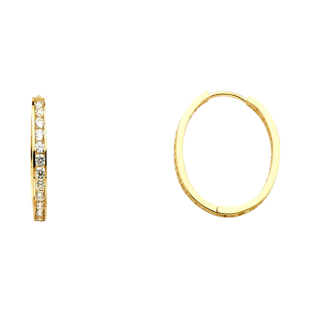 14k Yellow Gold Elegant Studded Circle Hoop Round Modern Minimalist Earrings