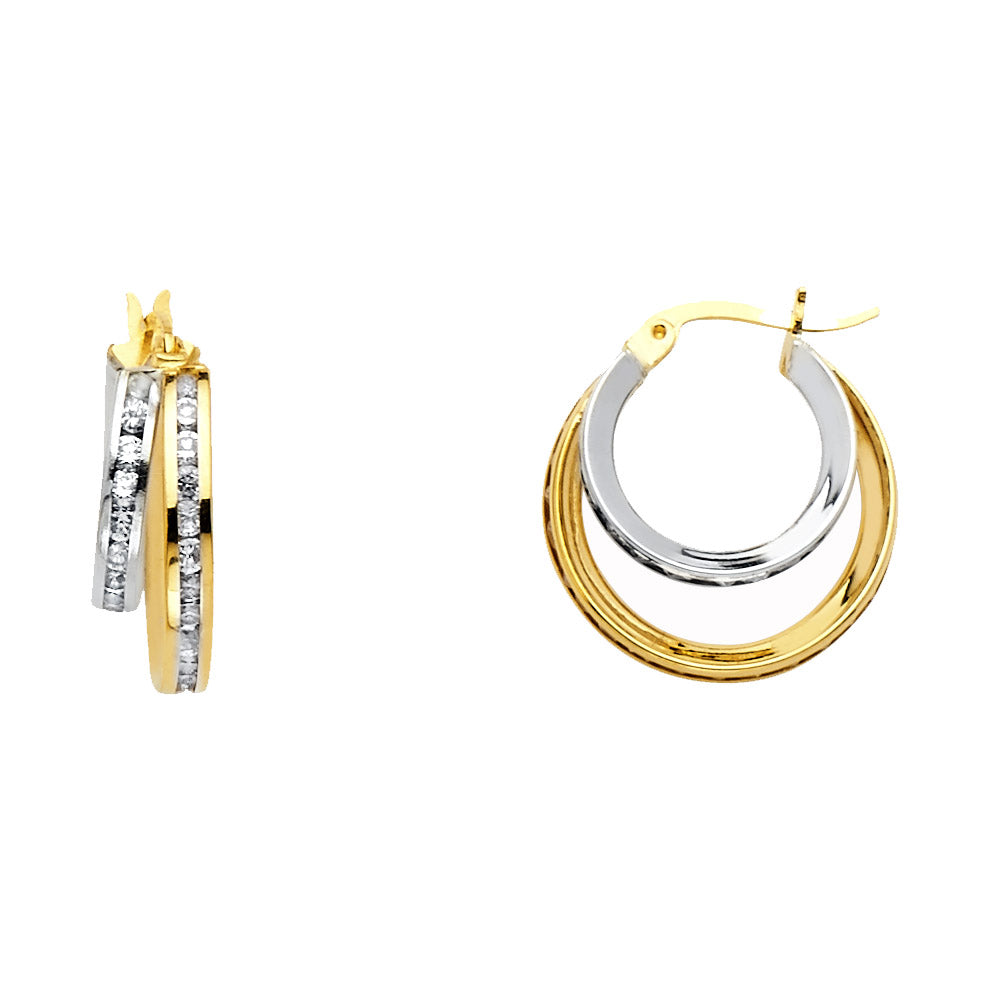14k Two-Color Gold Modern Hoop Layered Vintage Elegant Earrings
