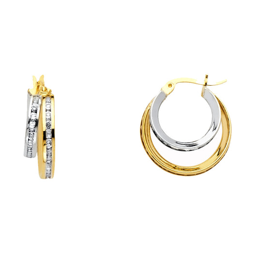 14k Two-Color Gold Modern Hoop Layered Vintage Elegant Earrings