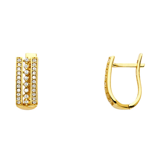 14k Yellow Gold Elegant U-Shape Studded Hoop Horseshoe Fashion Vintage Earrings