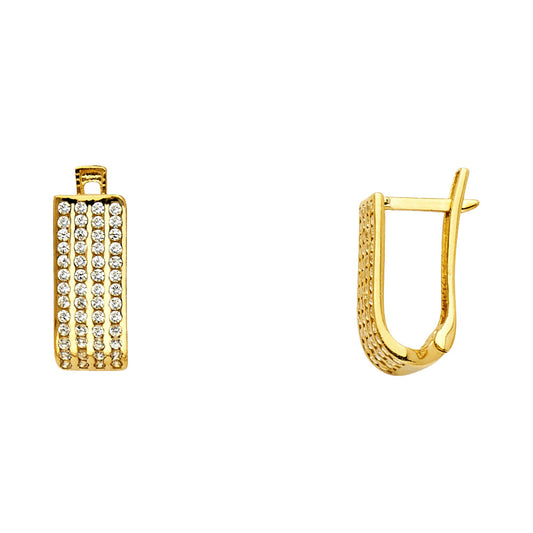 14k Yellow Gold Elegant Studded U Shape Hoop Vintage Formal Earrings