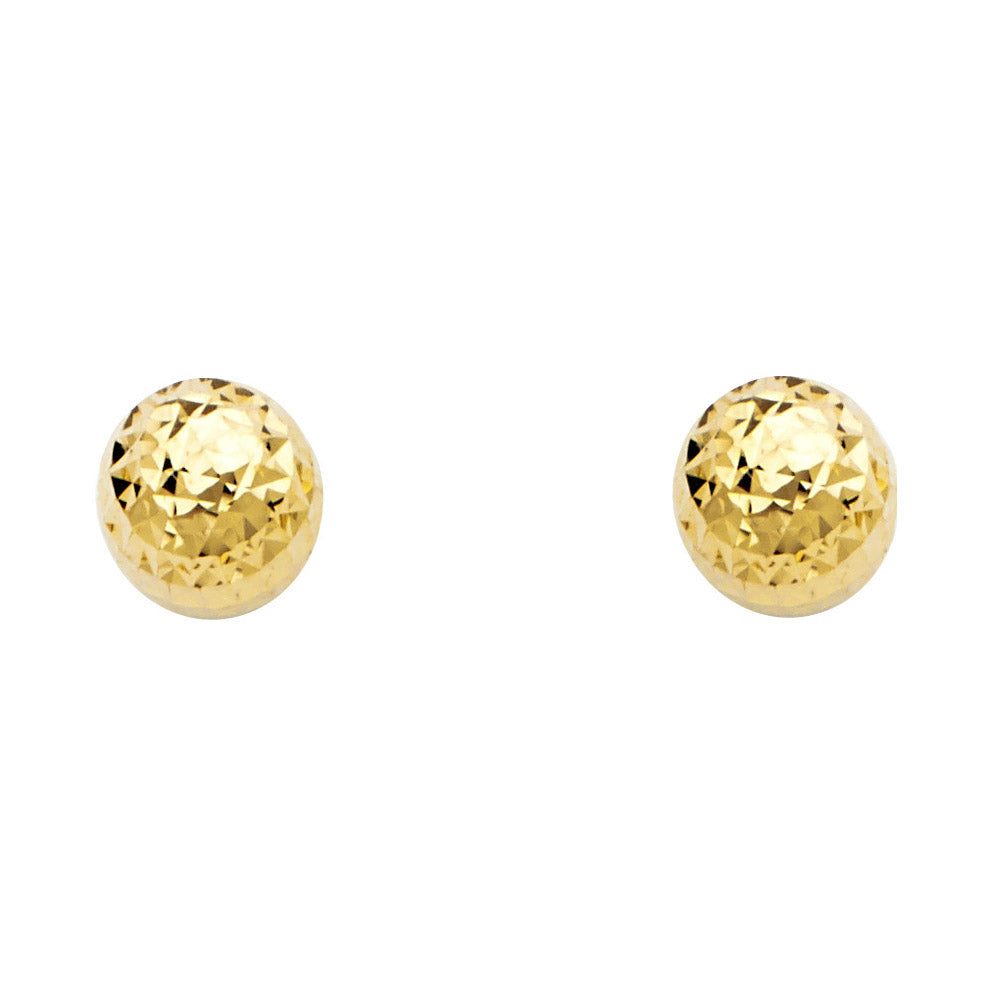 14k Yellow Gold Classic Modern Sphere Stud Diamond-Cut Ball Simple Earrings