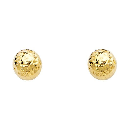 14k Yellow Gold Classic Modern Sphere Stud Diamond-Cut Ball Simple Earrings