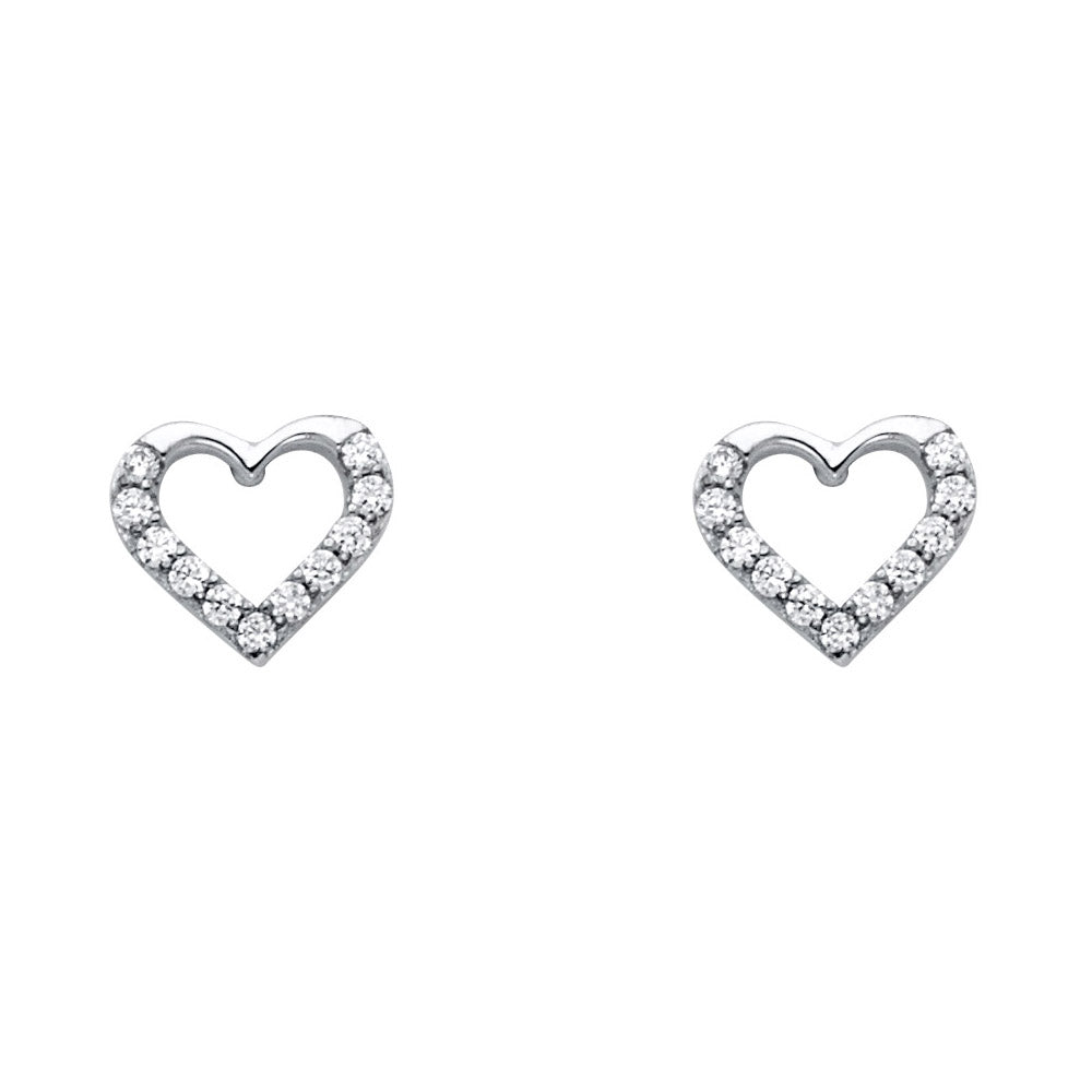 14k Yellow Gold Studded Promise Heart Stud Love Romantic Gift Open Earrings
