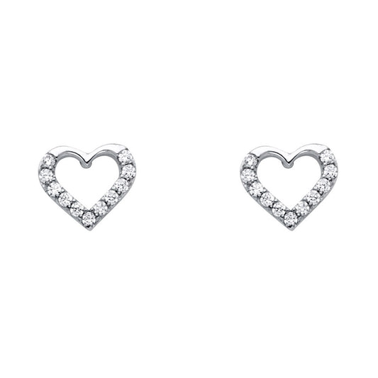 14k Yellow Gold Studded Promise Heart Stud Love Romantic Gift Open Earrings