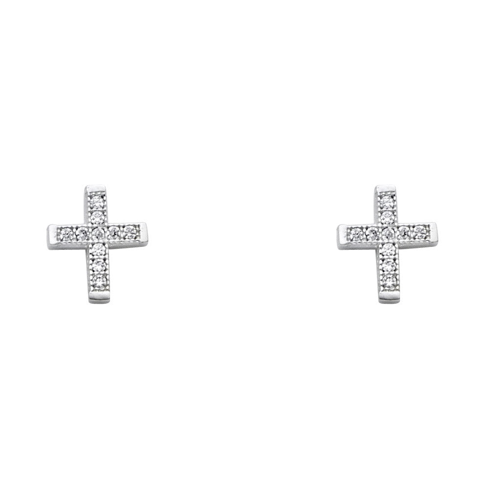 14k Yellow Gold Simple Cross Stud Studded Elegant Classic Earrings