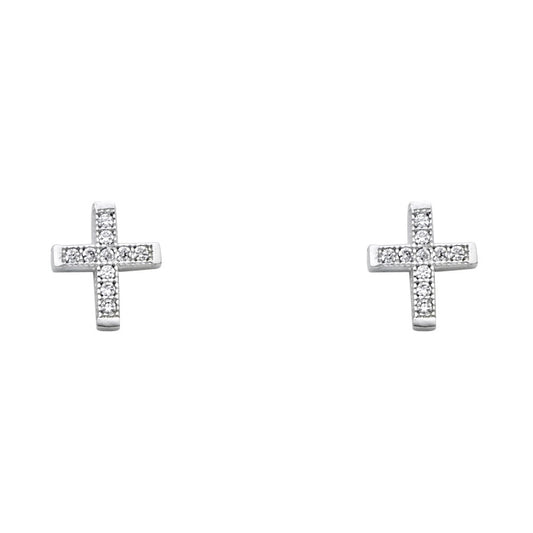 14k Yellow Gold Simple Cross Stud Studded Elegant Classic Earrings
