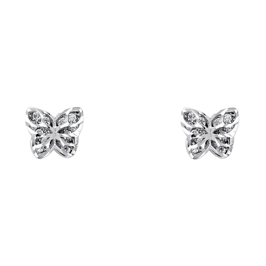 14k Yellow Gold Diamond-Cut Butterfly Stud Classic Bug Animal Earrings