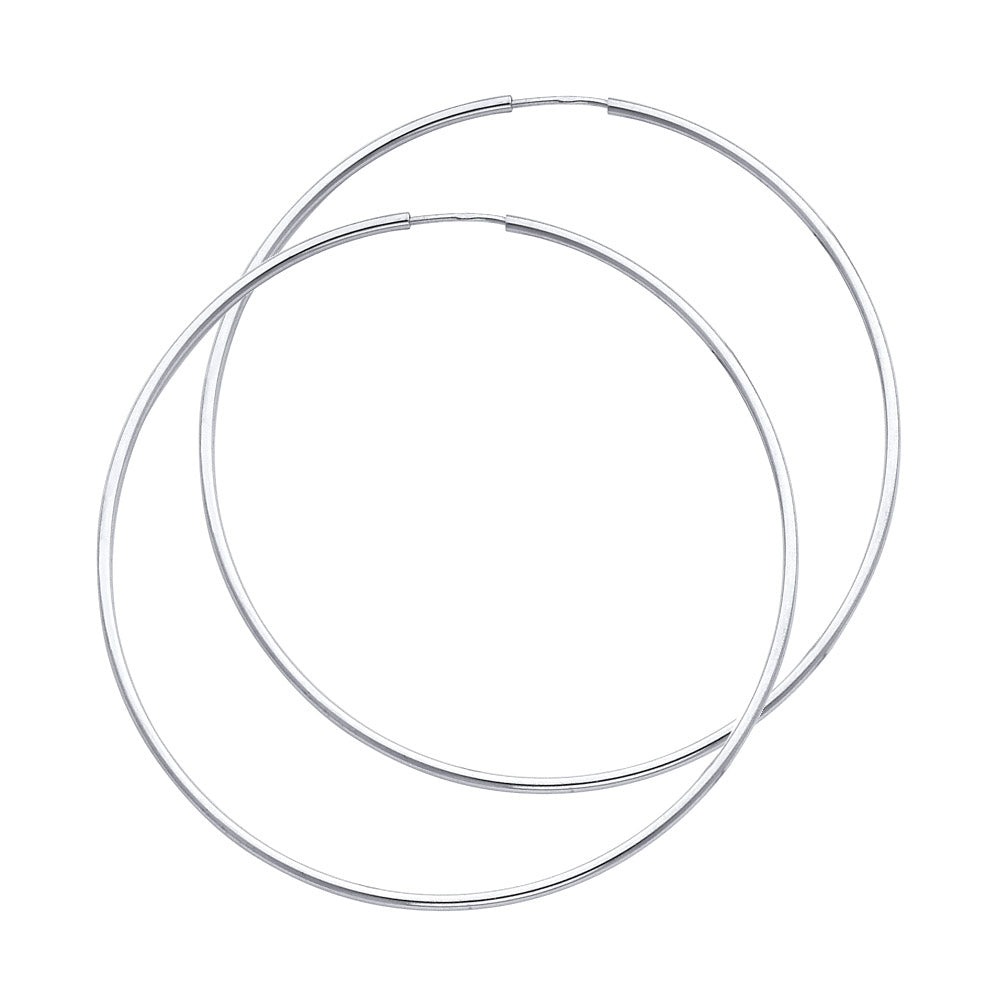 14k White Gold Simple Endless Round Hoop Classic Fashion Plain Earrings