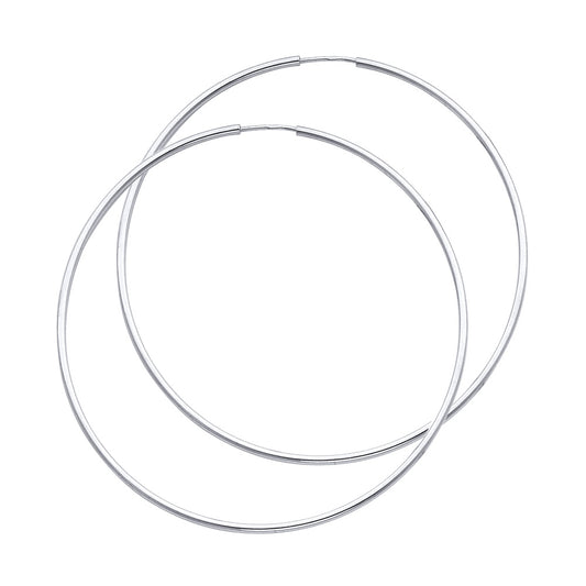 14k White Gold Simple Endless Round Hoop Classic Fashion Plain Earrings