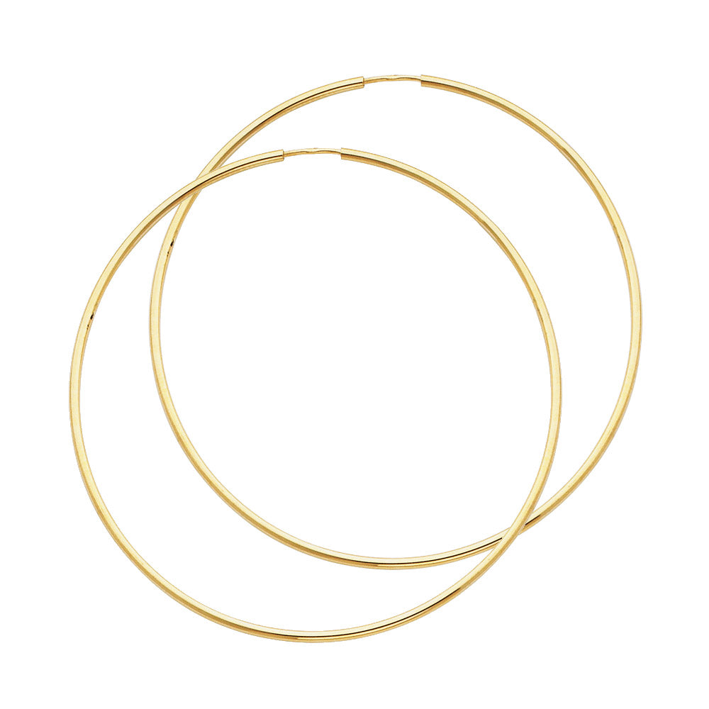 14k Yellow Gold Simple Hoop Slender Thin Round Circle Earrings