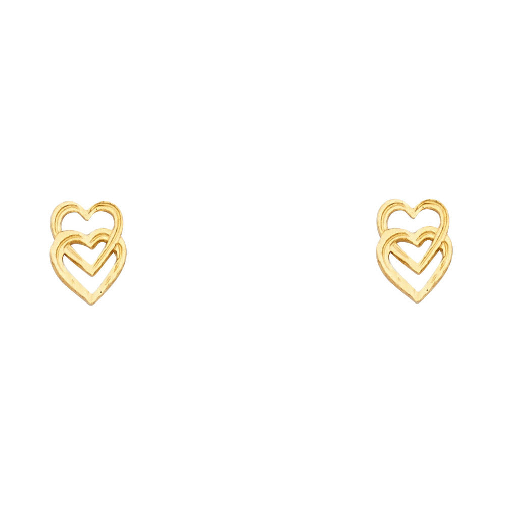 14k Yellow Gold Interlocking Promise Heart Stud Love Earrings