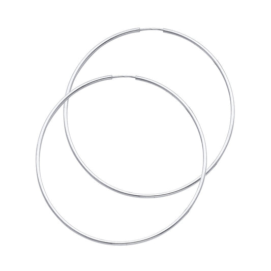 14k White Gold Simple Round Hoop Classic Circle Plain Fashion Earrings