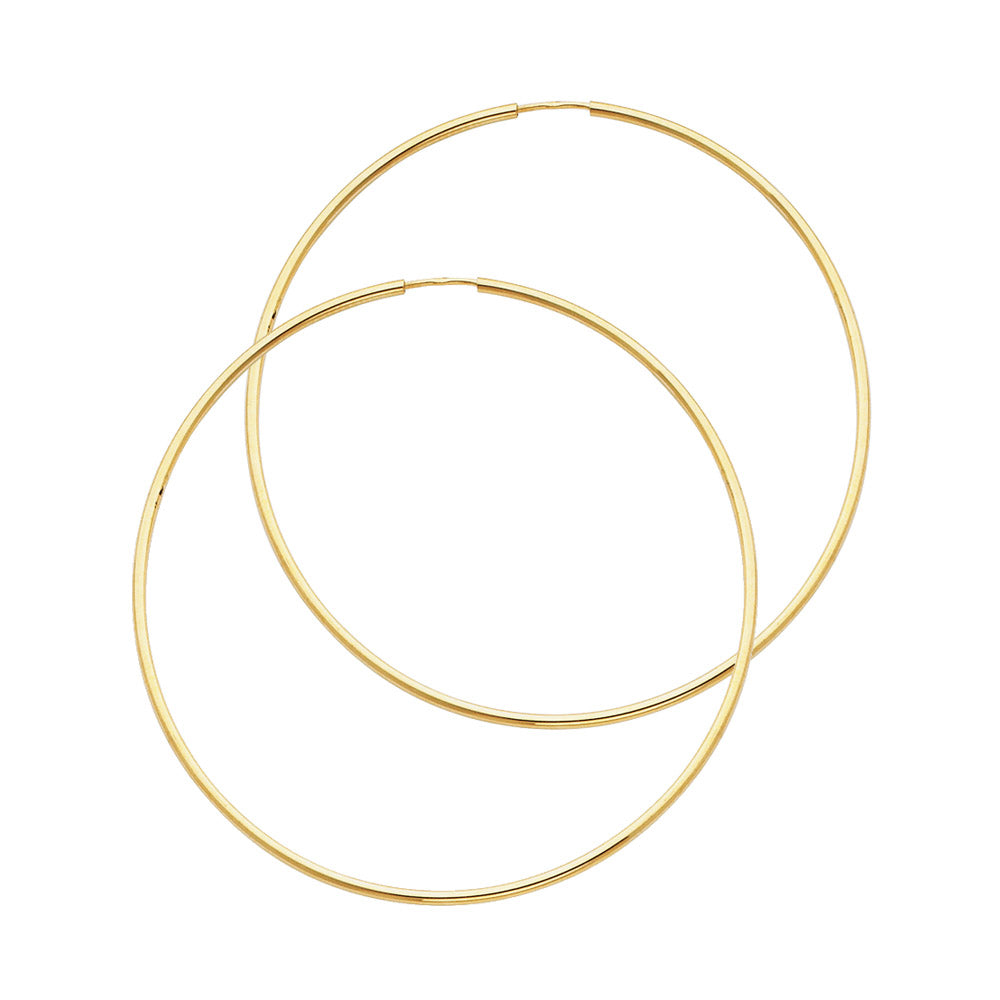 14k Yellow Gold Simple Endless Hoop Round Elegant Plain Earrings