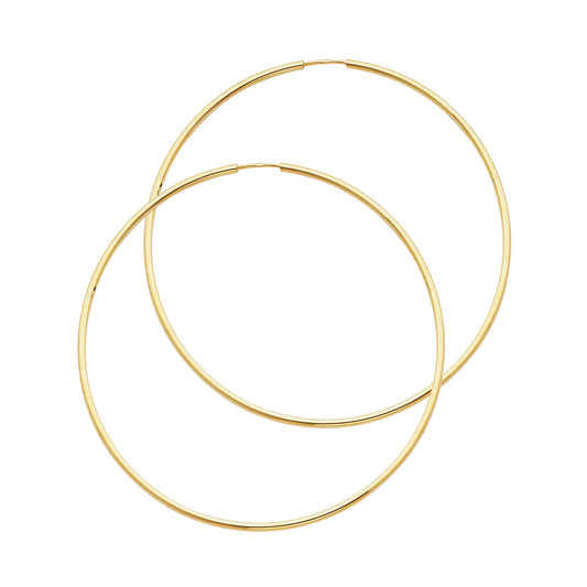 14k Yellow Gold Simple Endless Hoop Round Elegant Plain Earrings