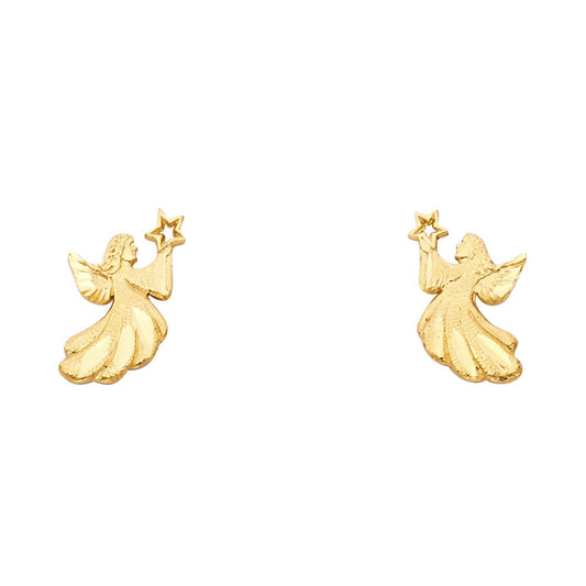 14k Yellow Gold Satin Finish Angel Stud Northern Star Jesus Christian Earrings