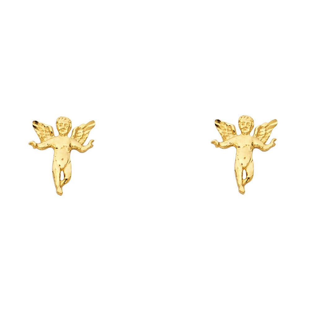 14k Yellow Gold Winged Cherub Stud Angel Baby Catholic Christian Jesus Earrings