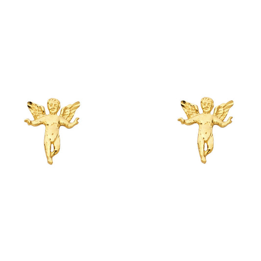 14k Yellow Gold Winged Cherub Stud Angel Baby Catholic Christian Jesus Earrings