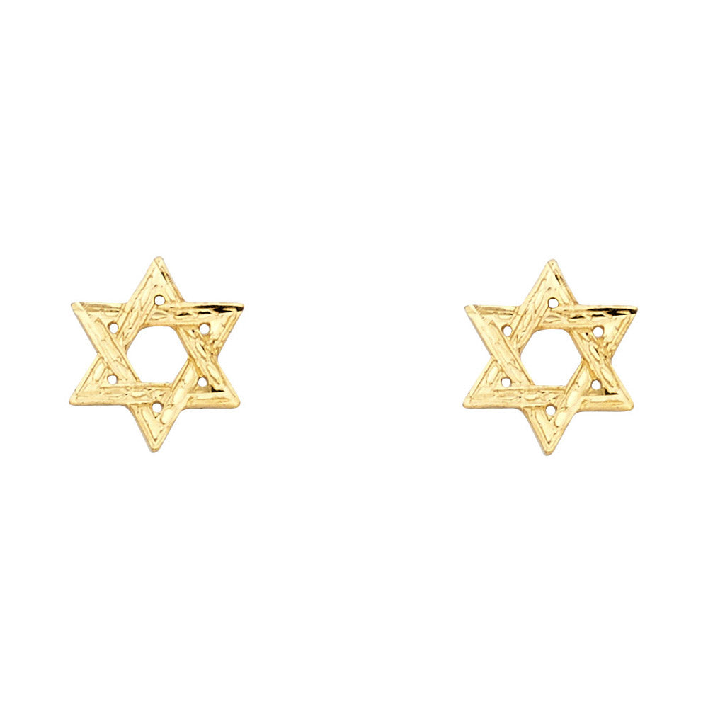 14k Yellow Gold Star of David Stud Interlocking Jewish Hebrew Cutout Earrings