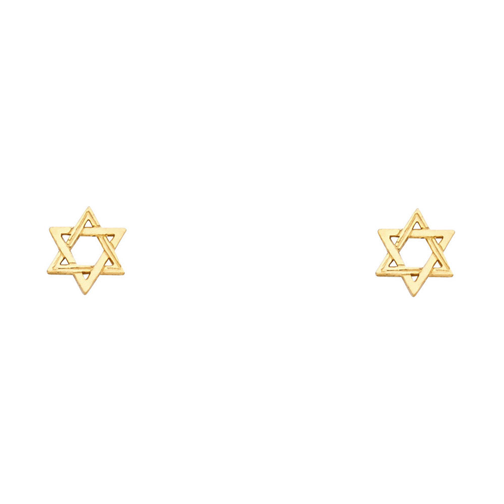 14k Yellow Gold Star of David Stud High Polish Triangle Jewish Earrings