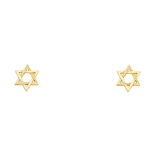 14k Yellow Gold Star of David Stud High Polish Triangle Jewish Earrings