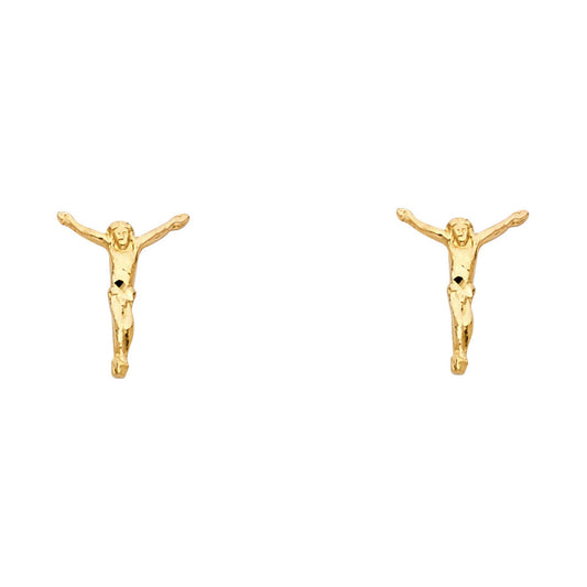 14k Yellow Gold Jesus Christ Stud Crucifix Christianity Faith Religion Earrings