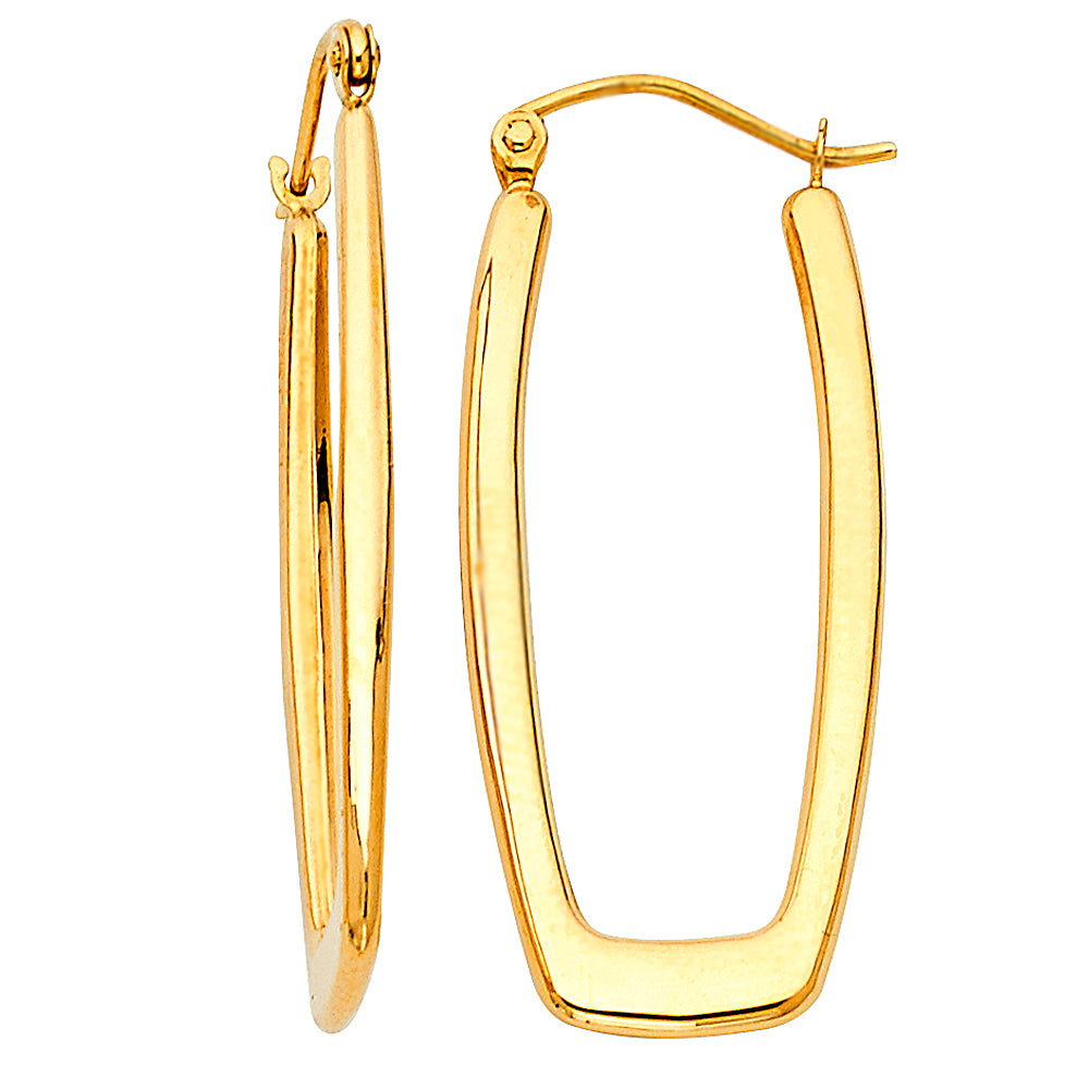 14k Yellow Gold Geometric Flat Rectangle Hoop Hinge Clasp Earrings