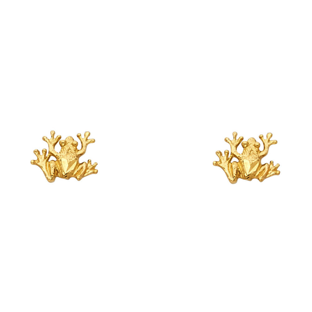 14k Yellow Gold Cute Tree Frog Stud Animal Textured Amphibian Nature Earrings